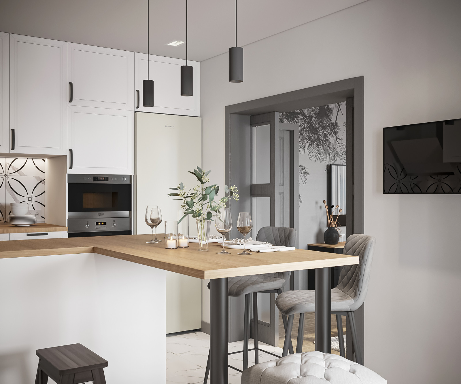 Кухня с барным столом