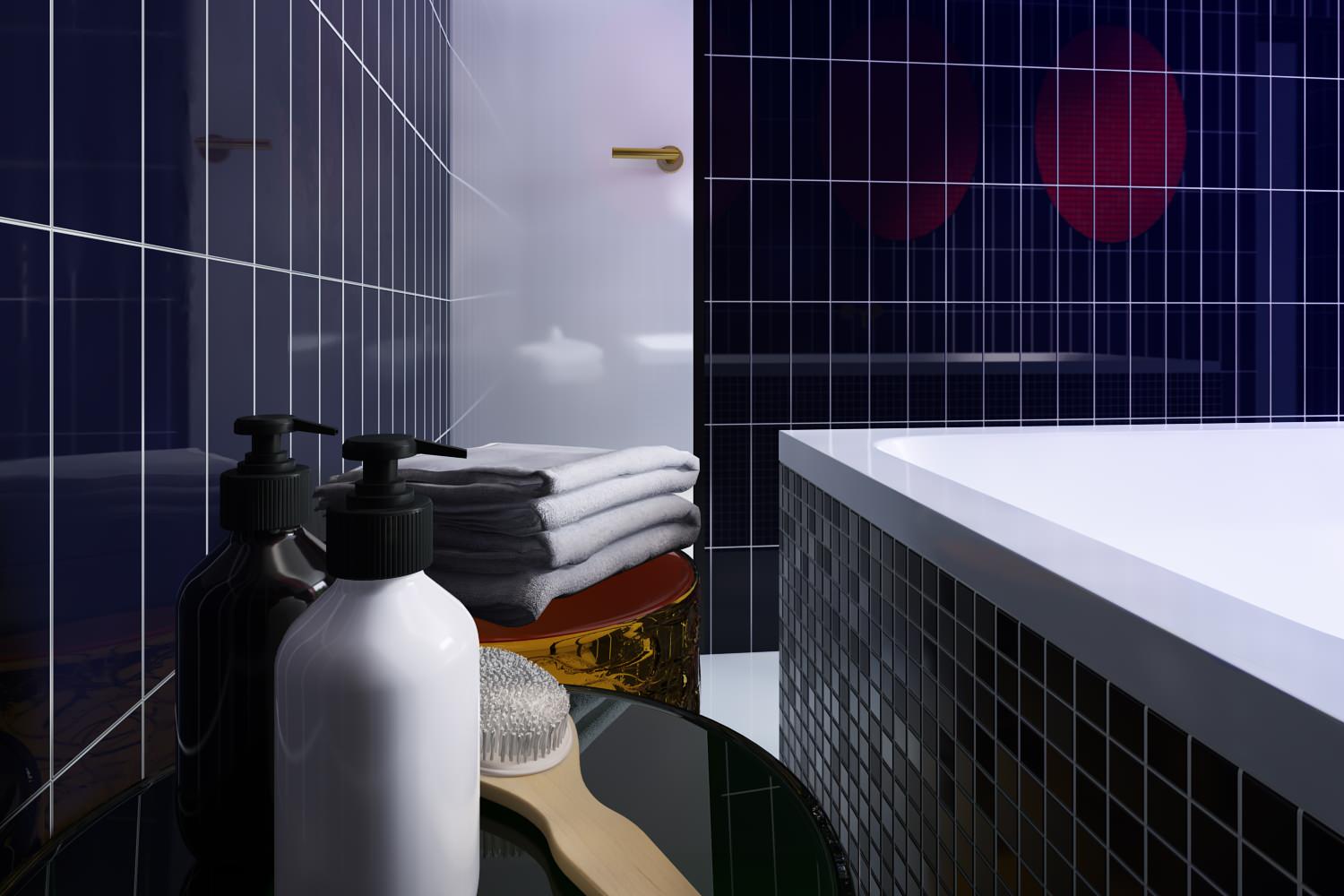 Ванная комната в стиле mid-century modern.