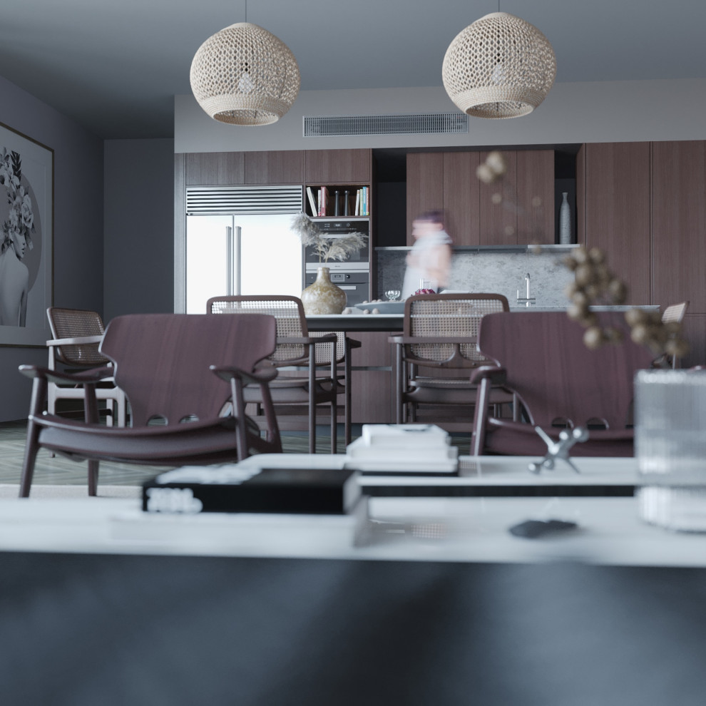 Обложка проекта: кухня-гостиная в загородном доме