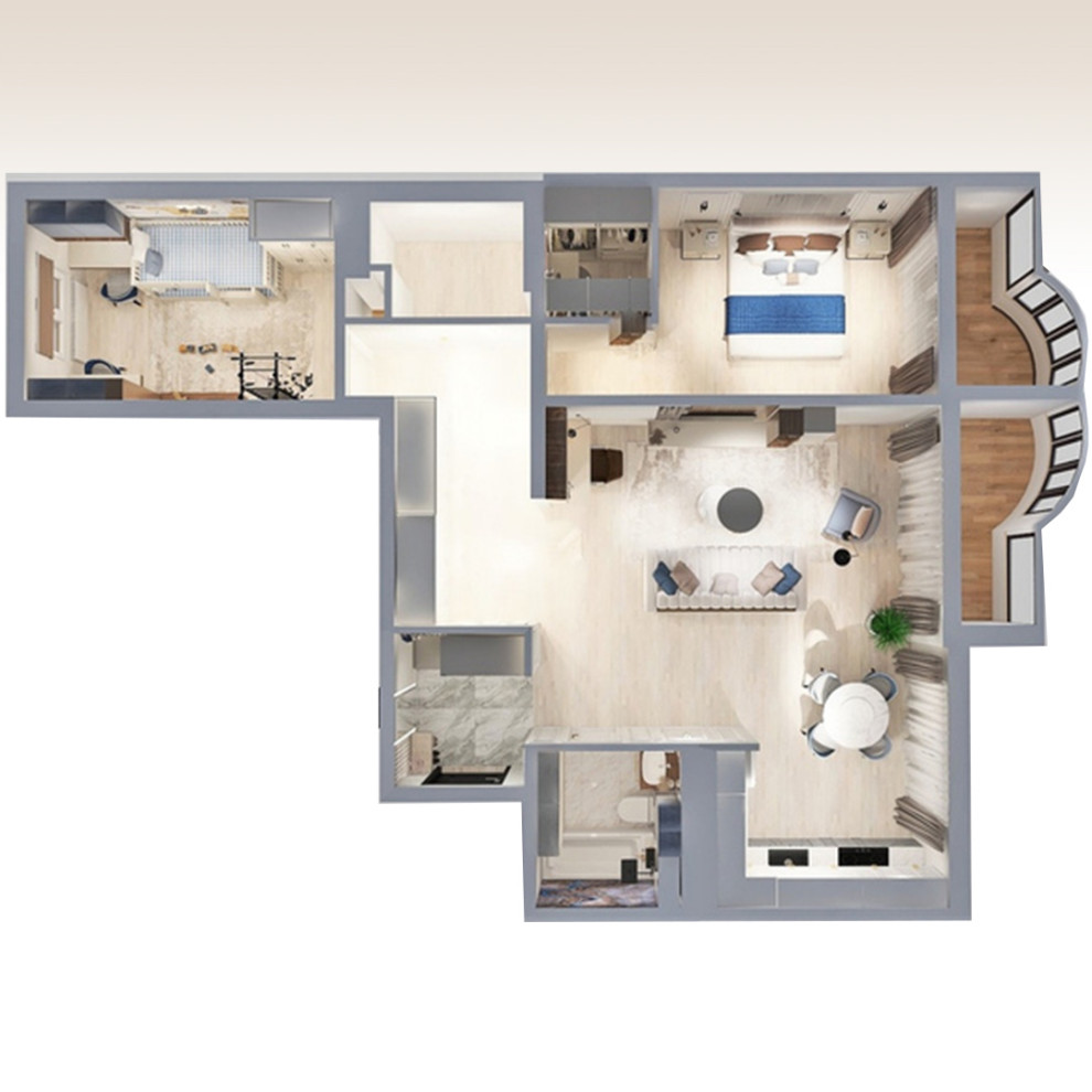 3-х комнатная квартира 90 м2 для семьи с двумя детьми в современном стиле