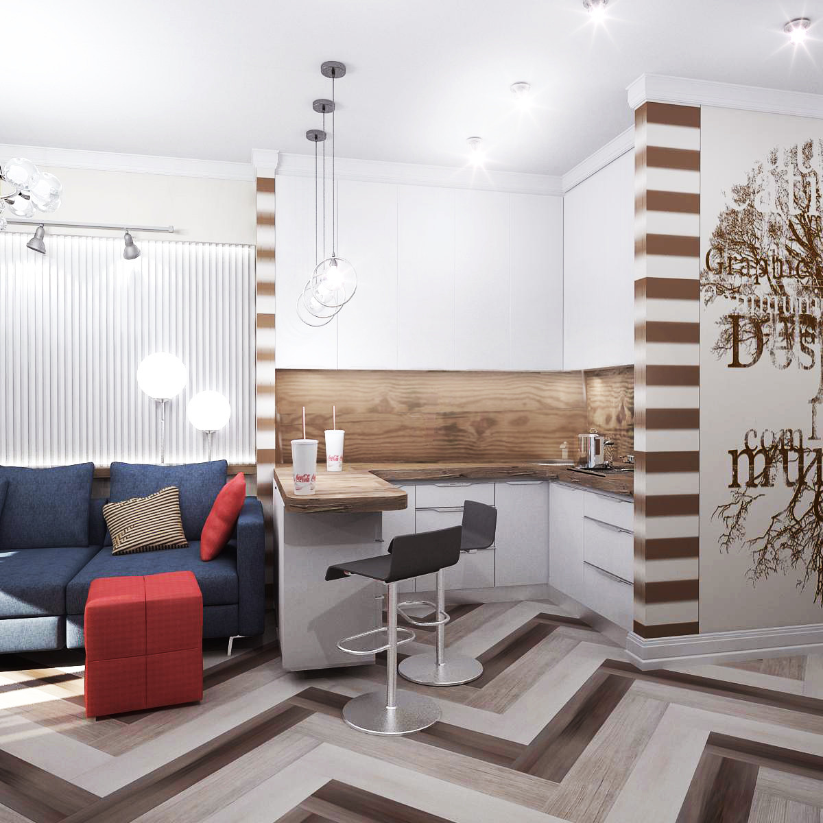 Яркий проект. Квартира 70 м.кв. фьюжн.