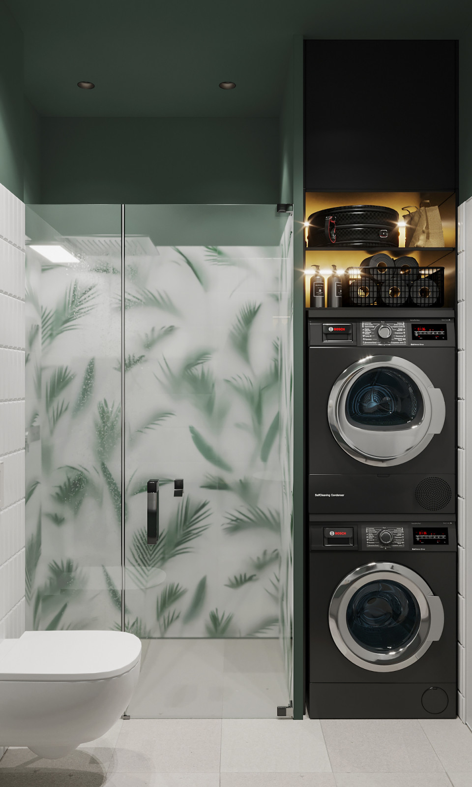 Современный санузел с тропическими мотивами