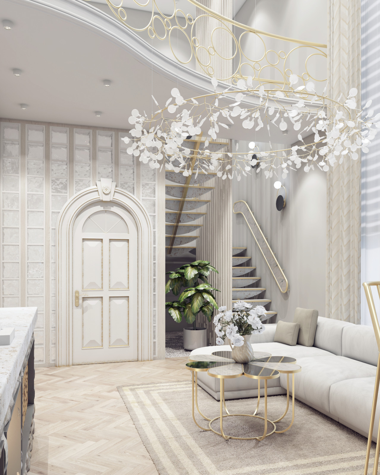 Дизайн проект гостиной с кухней в загородном доме