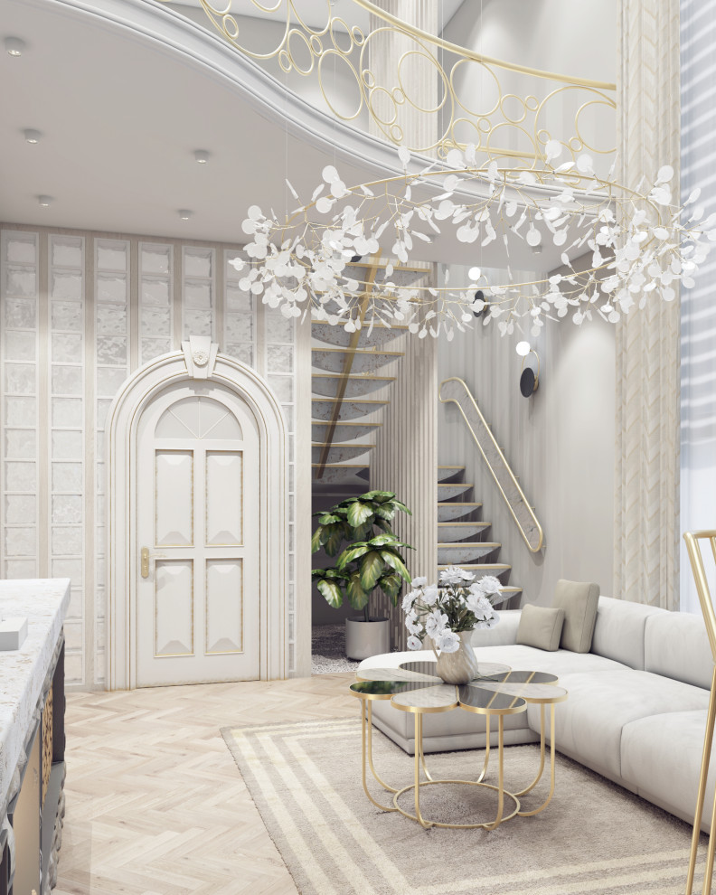 Дизайн проект гостиной с кухней в загородном доме