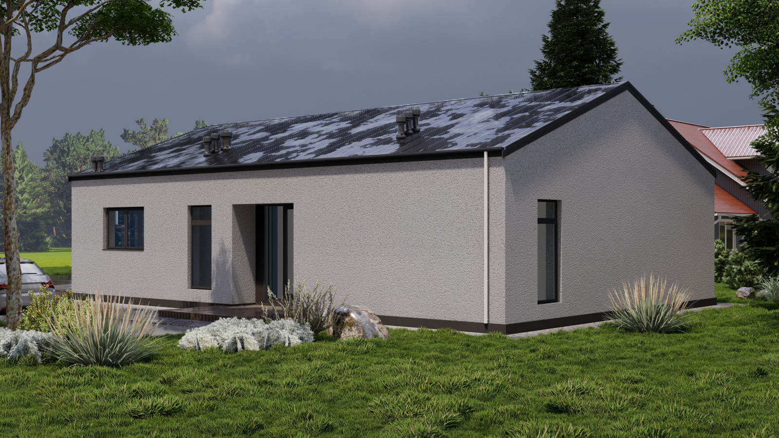 Одноэтажный дом с кухней-гостиной, вторым светом, кабинетом и двумя спальнями