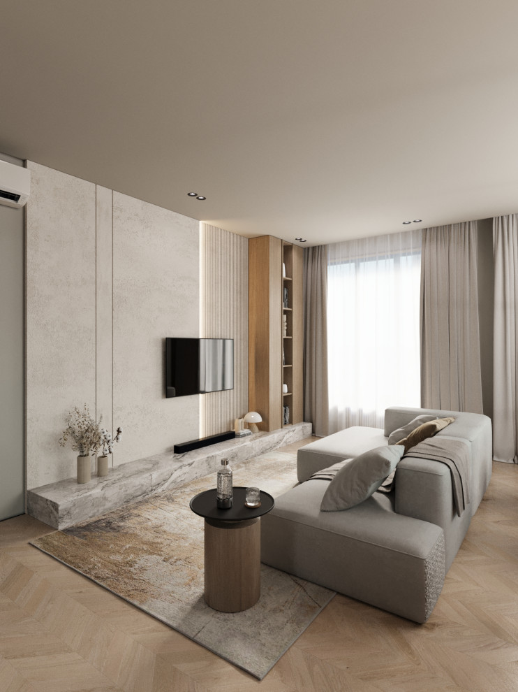 Современный минимализм кухня-гостинная