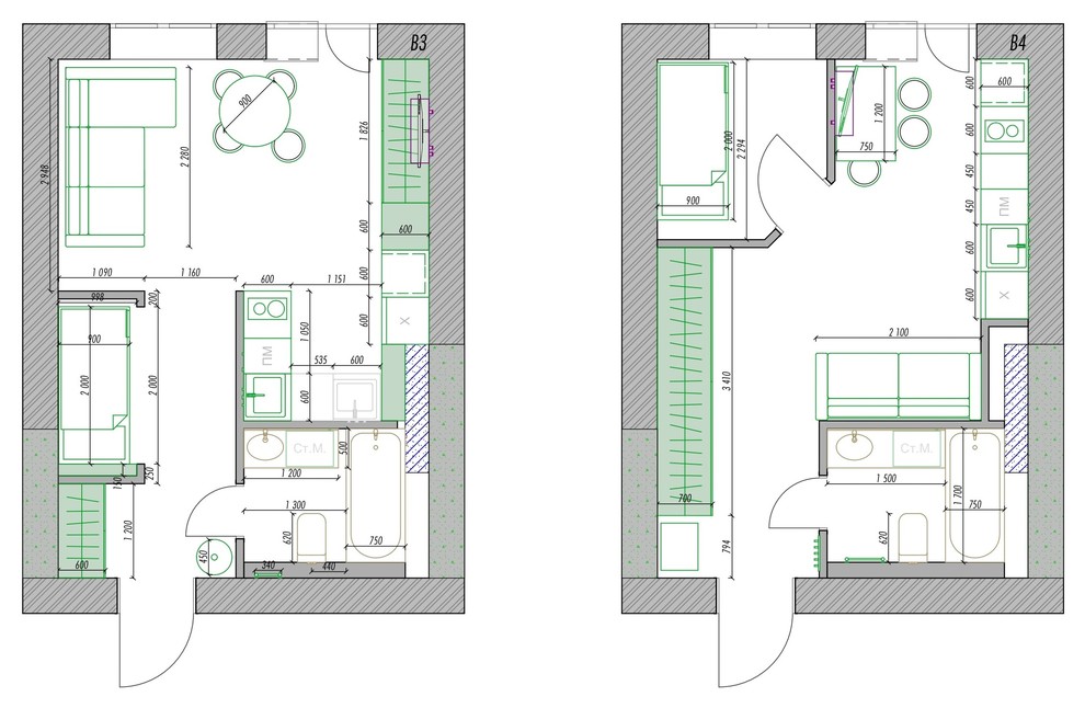 Планировки 3 и 4.