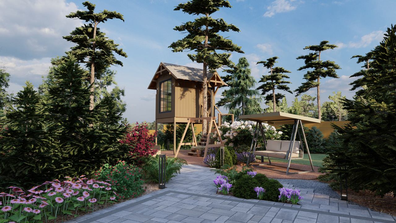 Сад в сосновом лесу