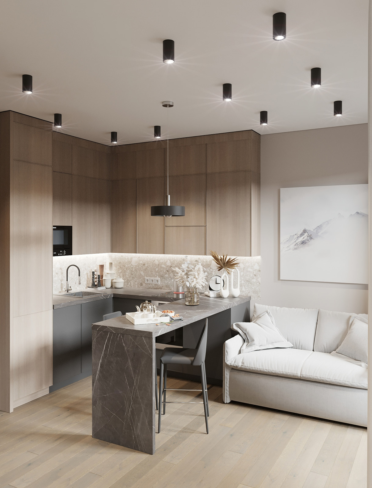 Современный интерьер для молодой семьи в квартире 36 м²