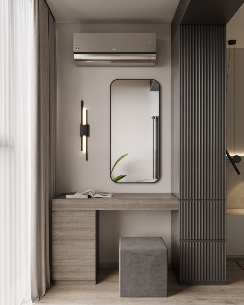 Лаконичная мастер - спальня в монохроме