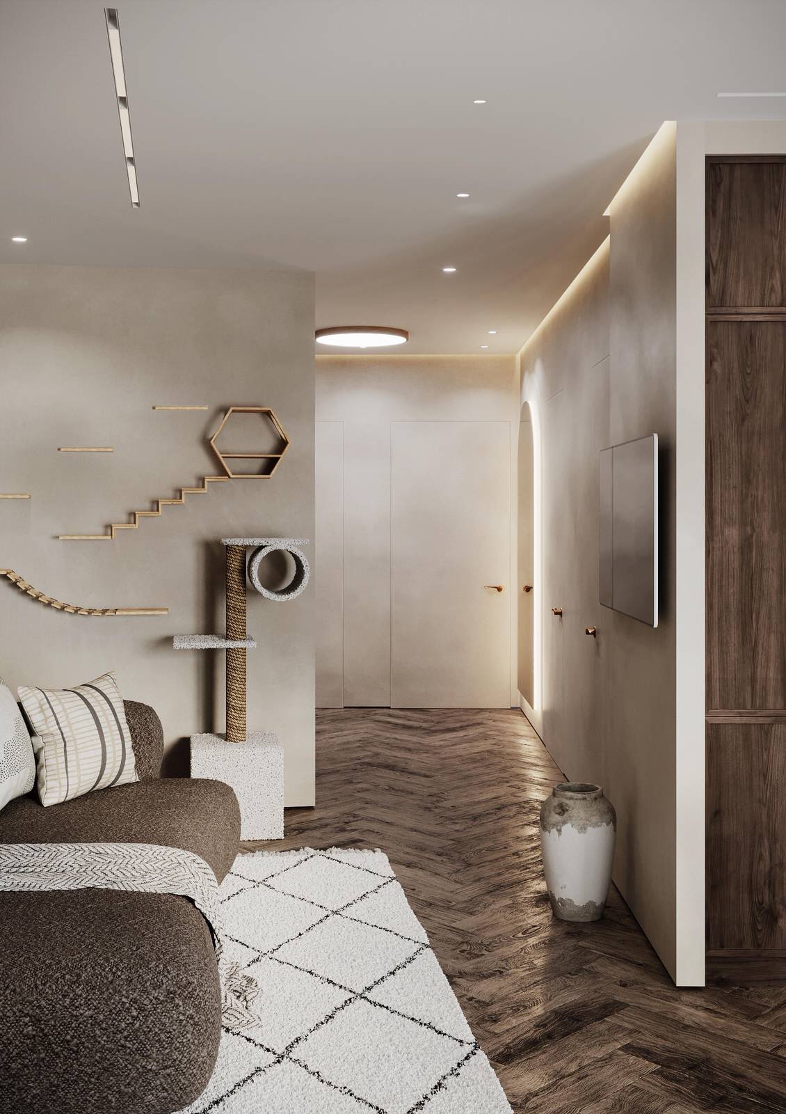 Дизайн интерьера квартиры в стиле джапанди с элементами бохо в ЖК "Квартал Che"