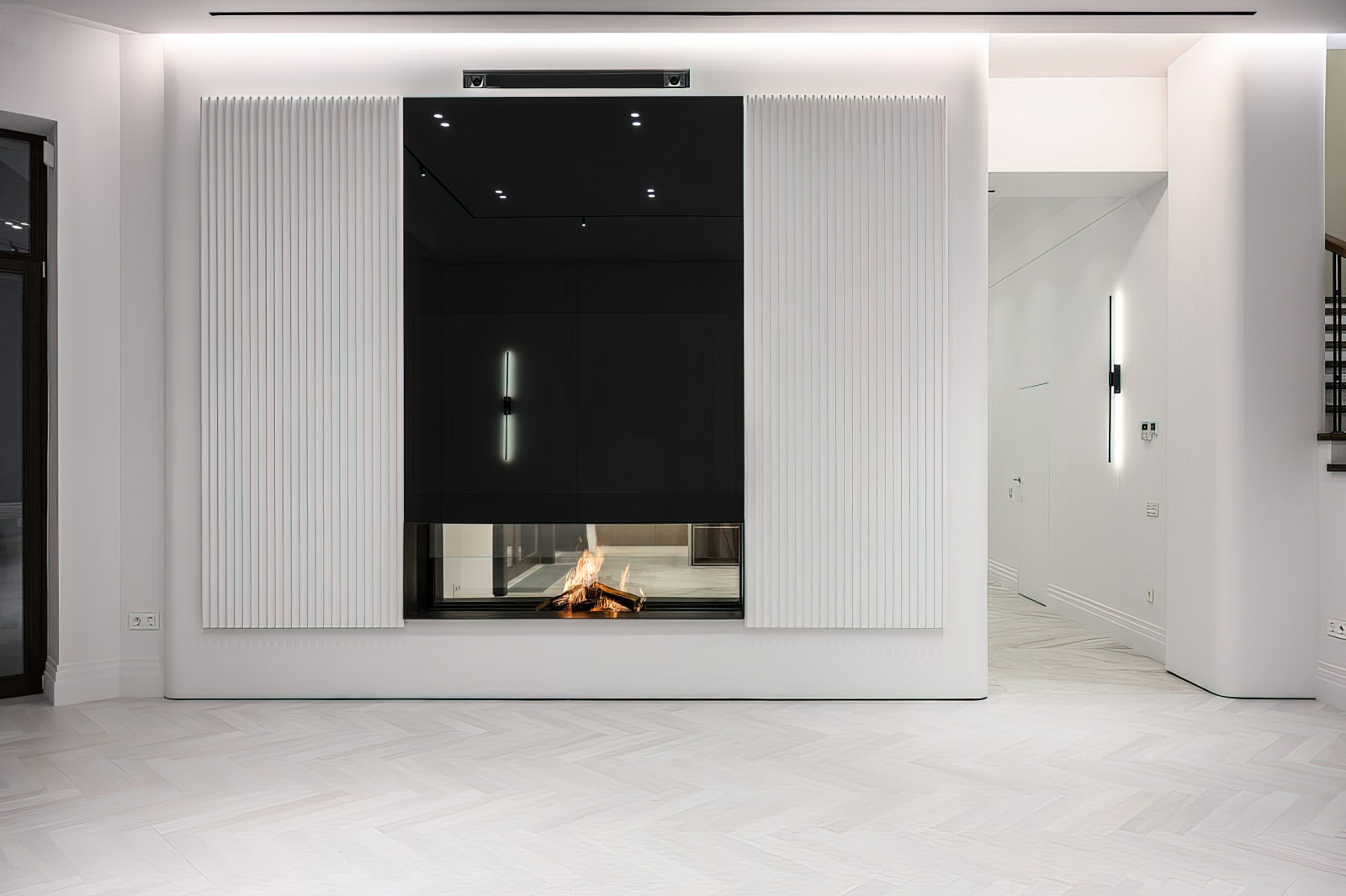 Встроенный телевизор над камином