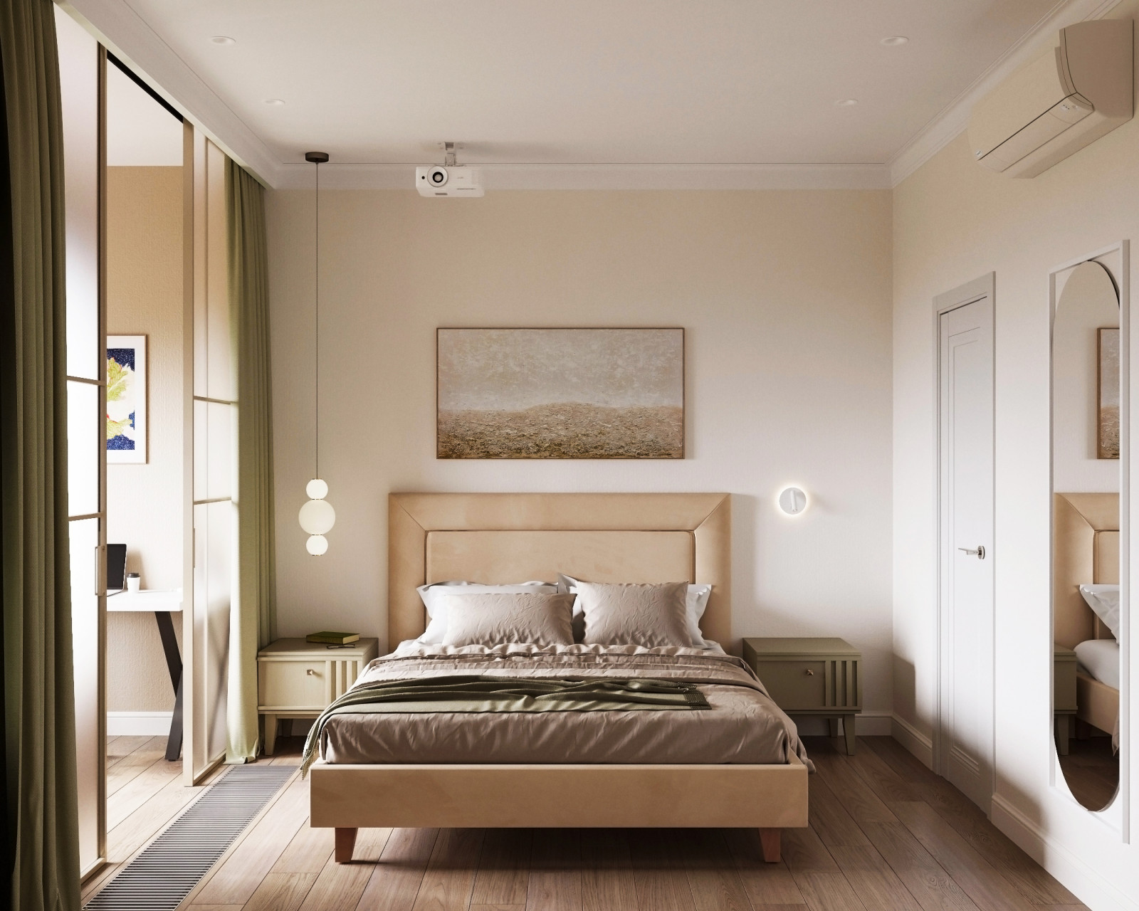 Светлая мастер - спальня в пастельных тонах