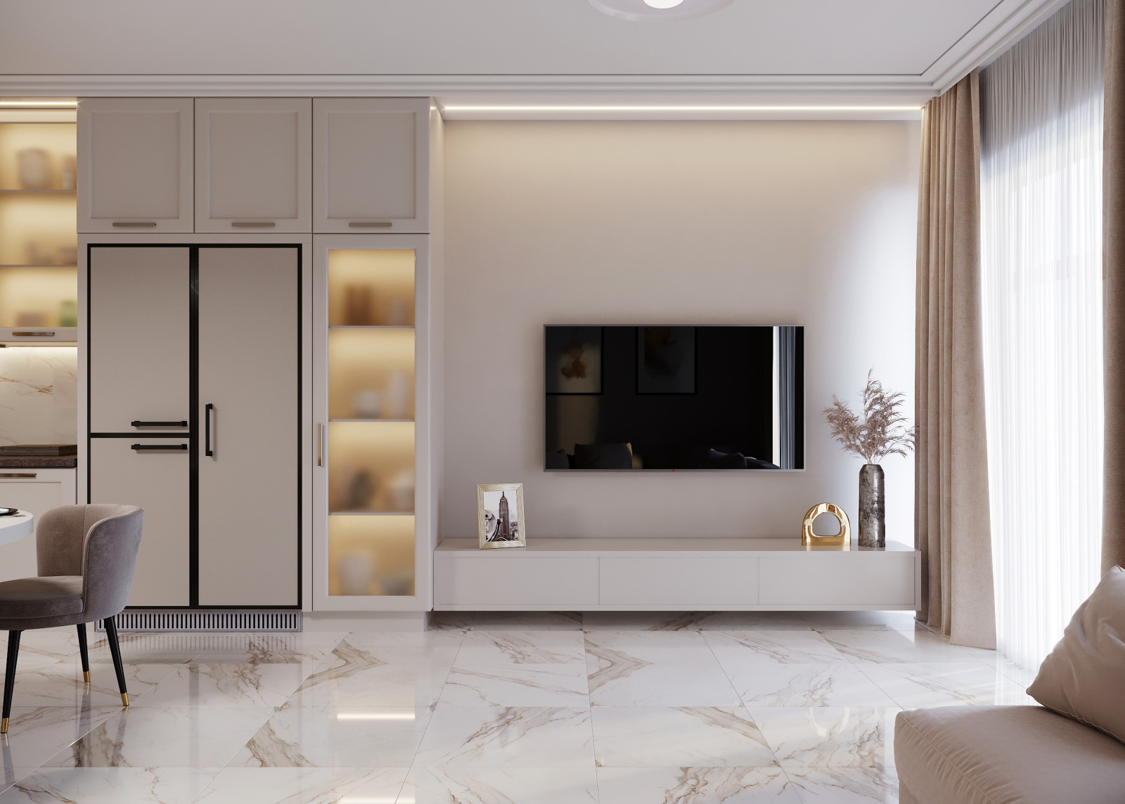 Визуализация гостиной в неоклассическом стиле