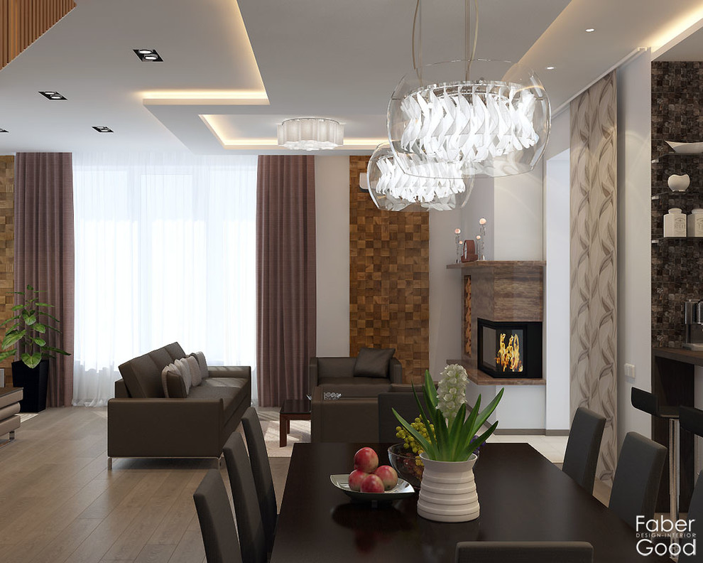 Ракурс на гостиную со столовой