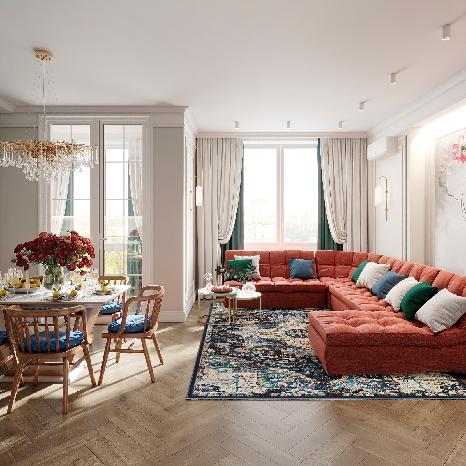 Утонченный проект с использованием разных стилей для семьи с двумя детьми