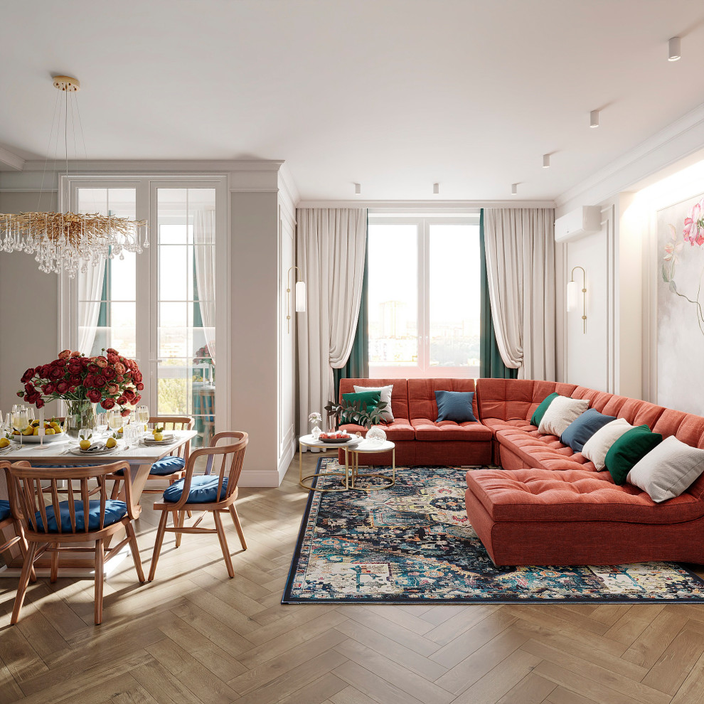 Утонченный проект с использованием разных стилей для семьи с двумя детьми