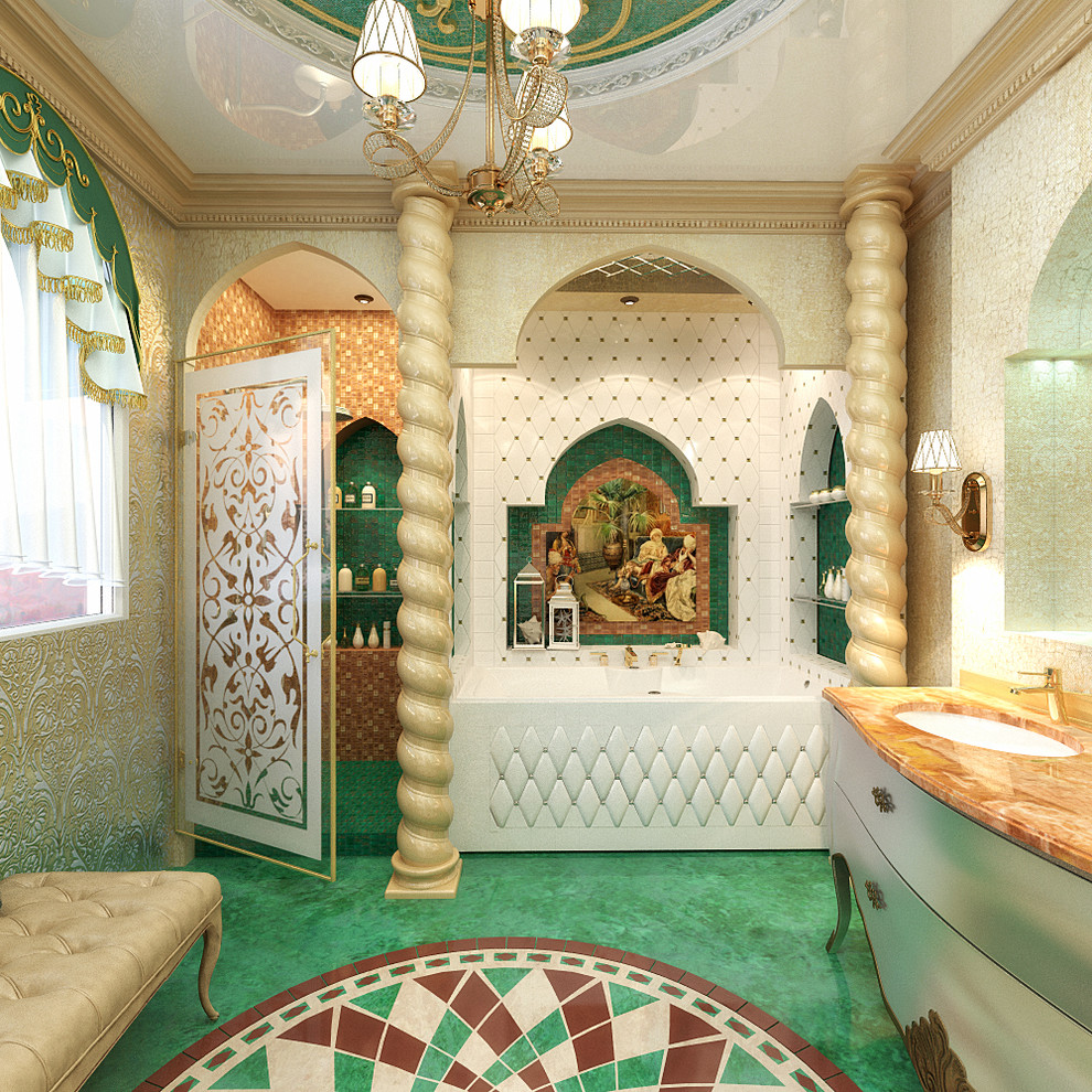 Oriental motifs in bathroom design - 3D visualization