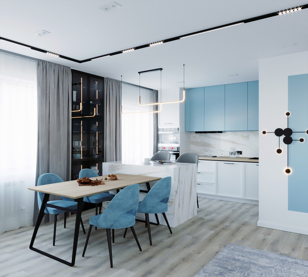 Гостиная с голубым акцентным цветом