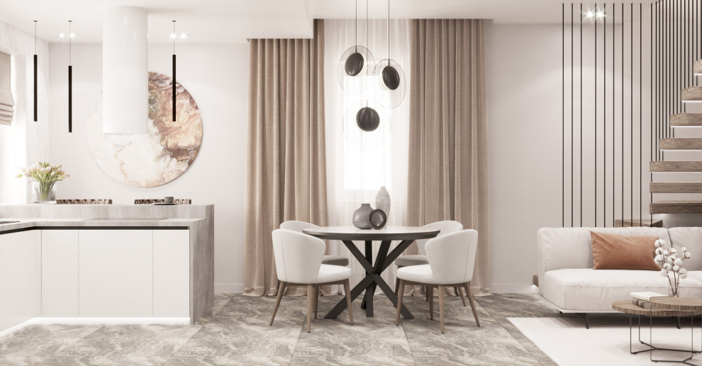 Кухня-гостиная в мягких оттенках