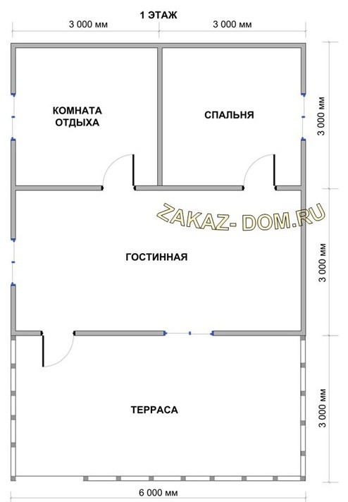 Одноэтажный Дом из бруса (6х9 м)