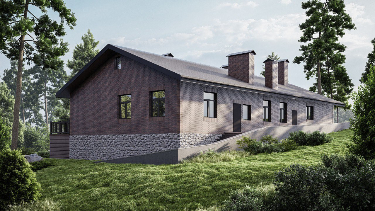 Дом с подвалом, облицованный камнем