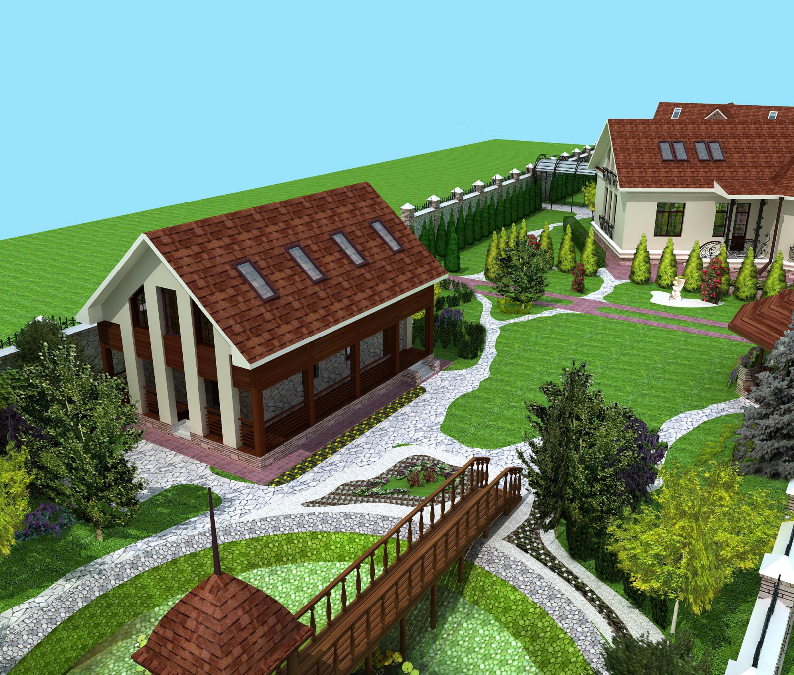 Проект ландшафта, участок с водоемом