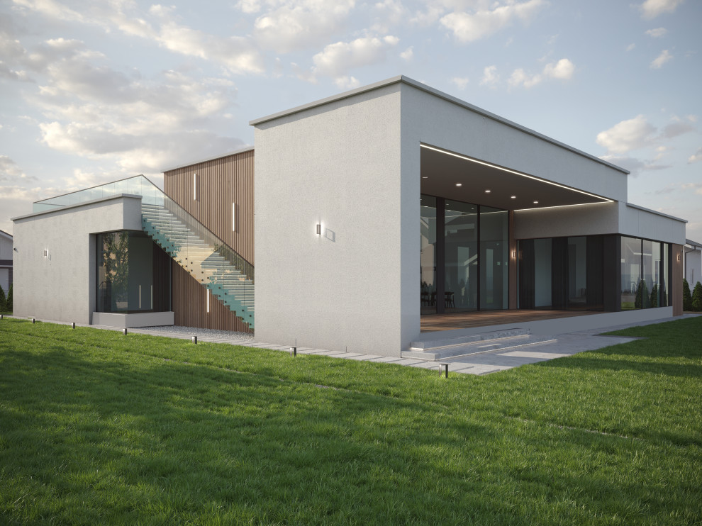 Двухэтажный дом с плоской кровлей