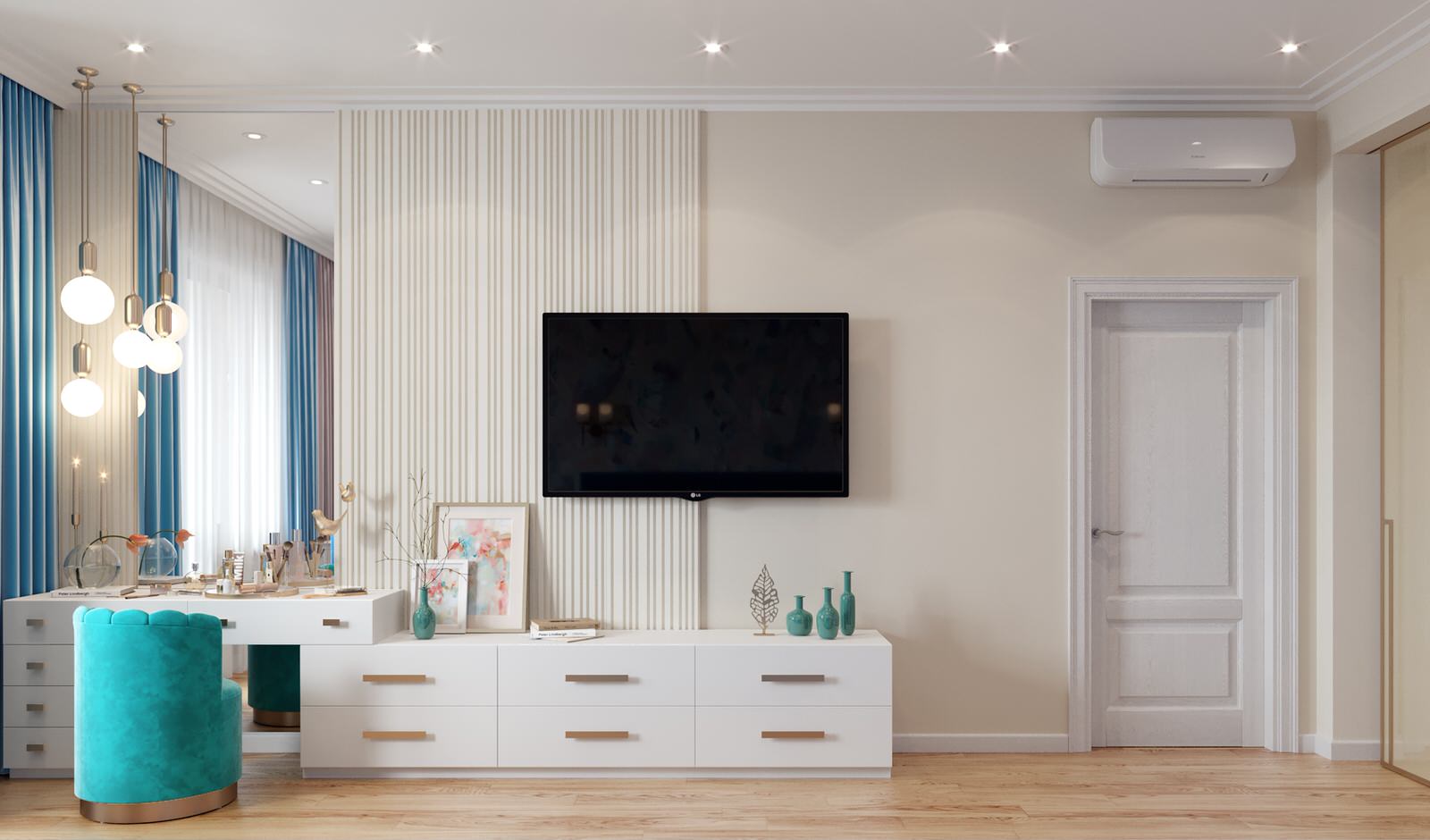 Нежный бело-голубой интерьер