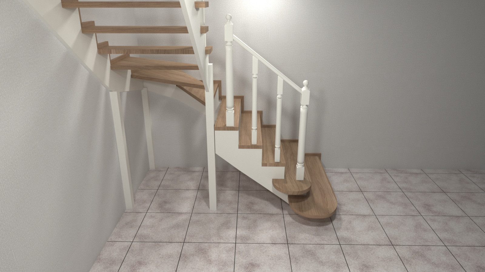 Современная забежная деревянная лестница