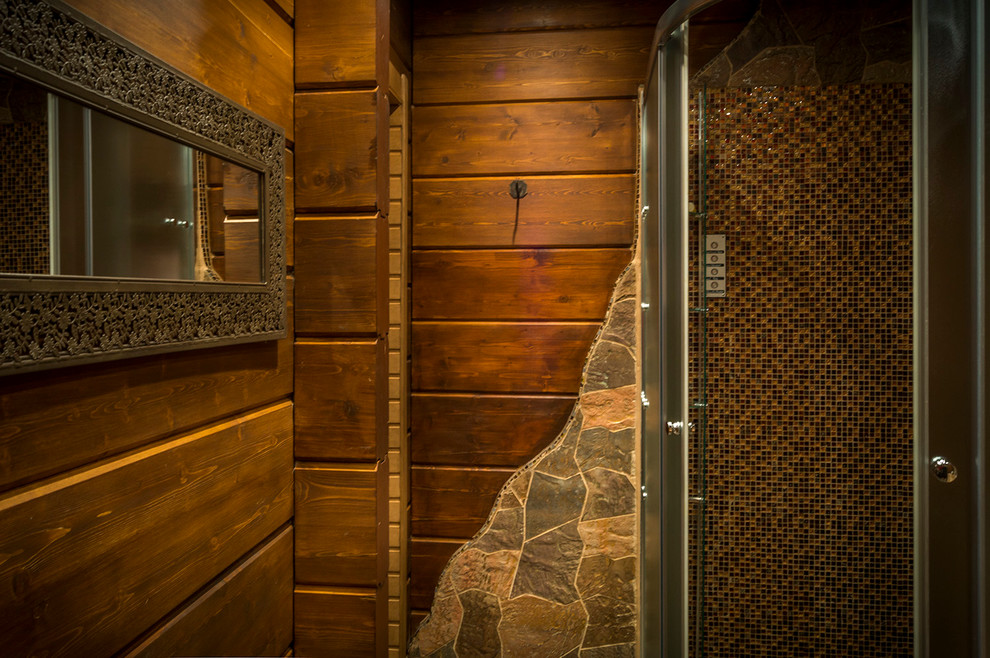 Дизайн душевой в стиле шале