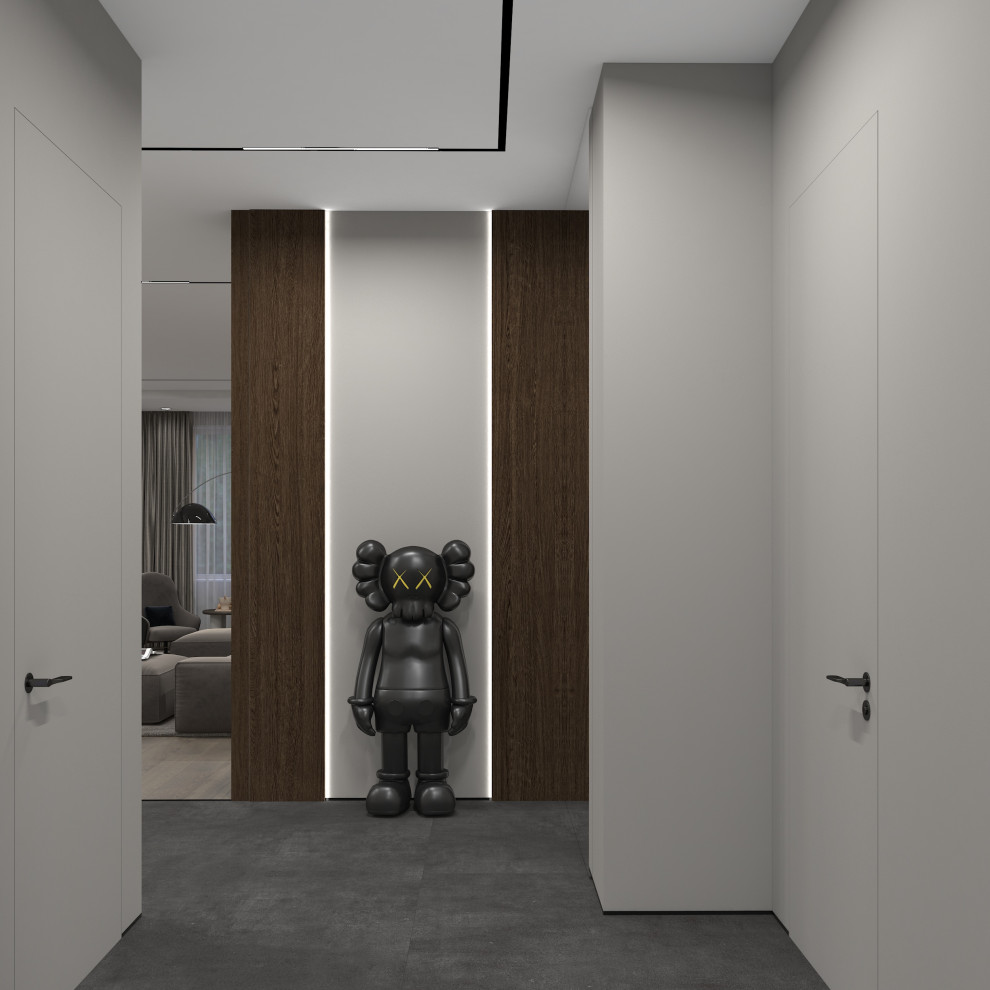 Квартира для современной семейгой пары. Холл и кухня-гостиная.