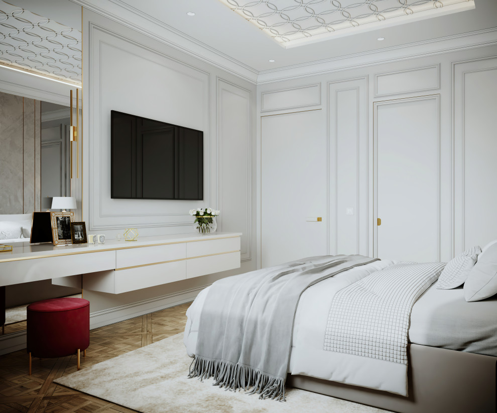 Спальня в проекте дизайна двухкомнатной квартиры в новостройке