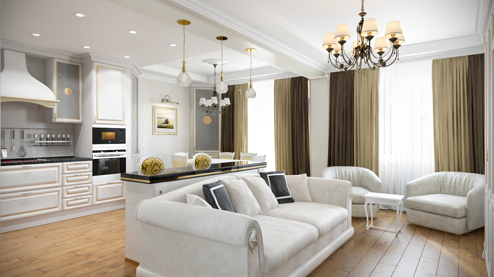 Дизайн кухни, совмещенной с гостинной