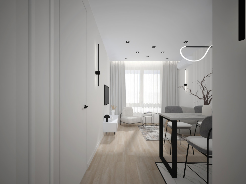 Современная кухня-гостиная. Площадь 17 м2