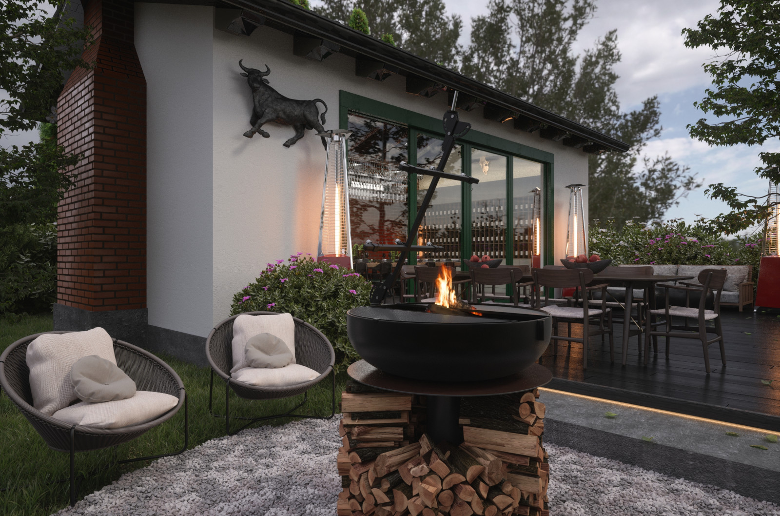 Немчиновка. Летняя кухня с террасой и зоной барбекю.