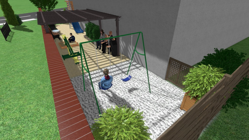 Входная группа многоквартирного дома с детской площадкой