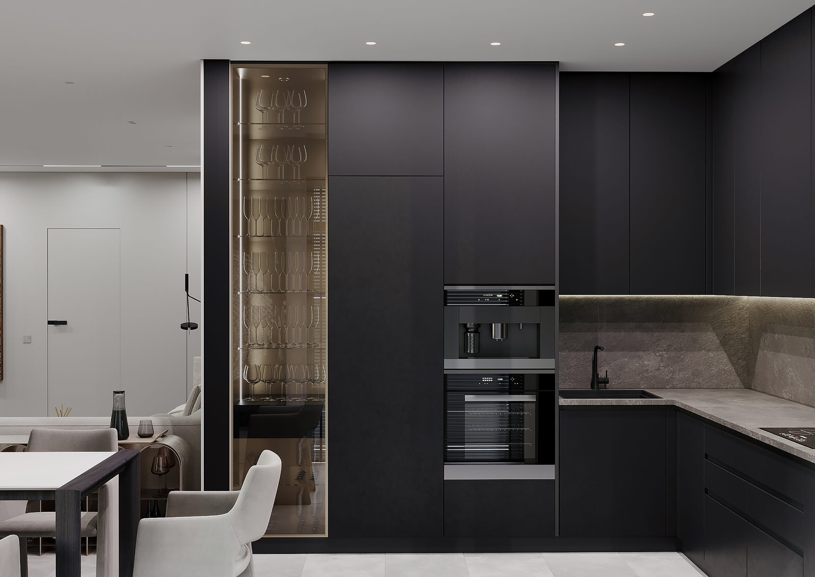 Гостиная-кухня в квартире для молодой девушки в ЖК "Лесопарковый"