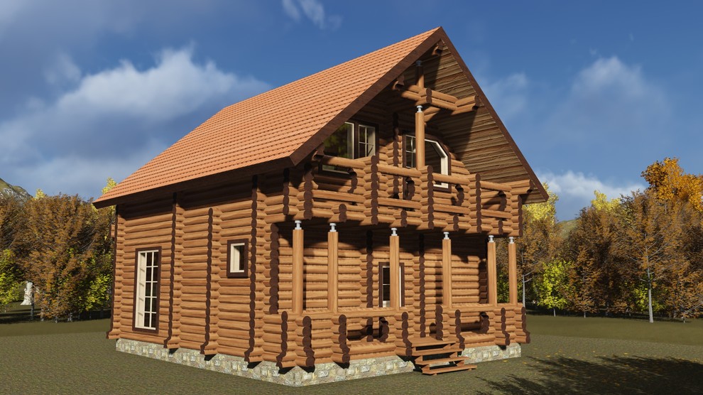 Обложка проекта: Двухэтажный дом 126м2 из бревна 240мм — проект 386