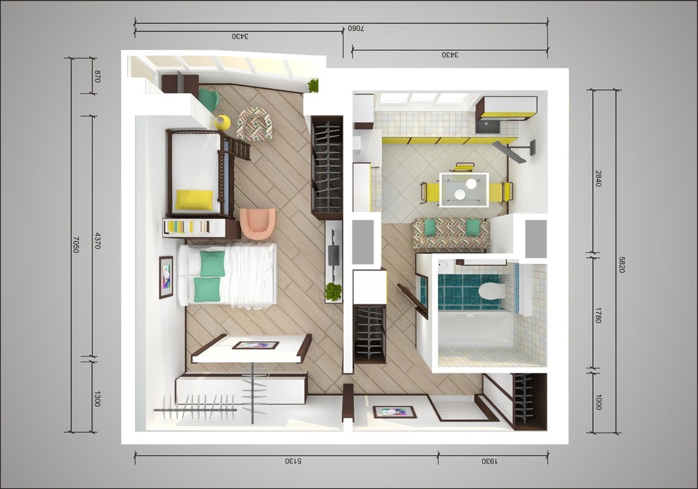 Планировка: Пять решений для однокомнатной квартиры в домах серии П-44Т