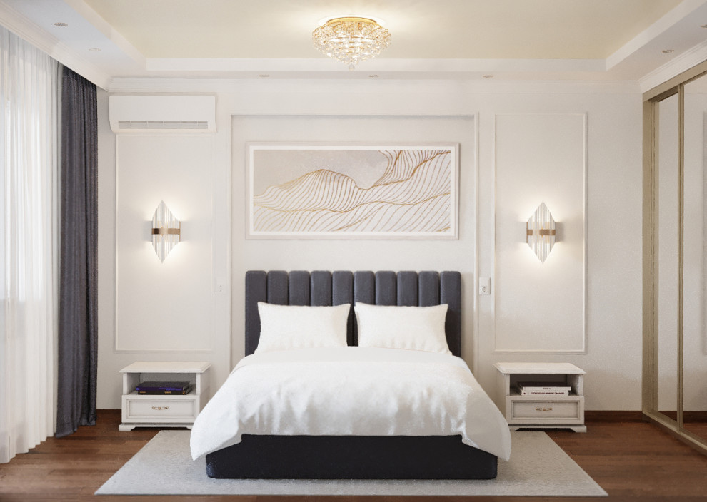 Обложка проекта: Спальня 16 кв. м. в стиле неоклассика в ЖК Пирогово