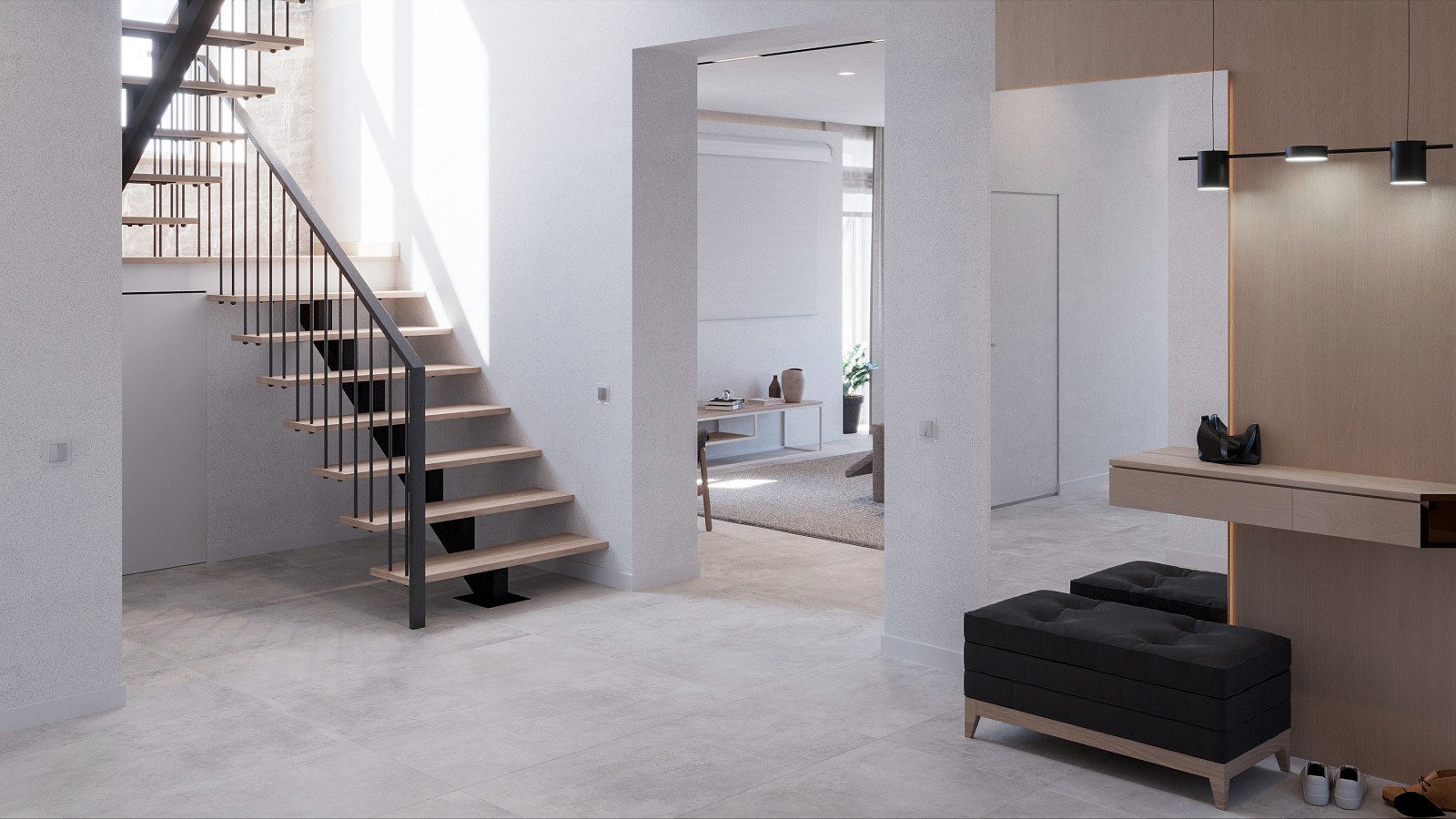 Современный дом для семьи в светлых тонах.