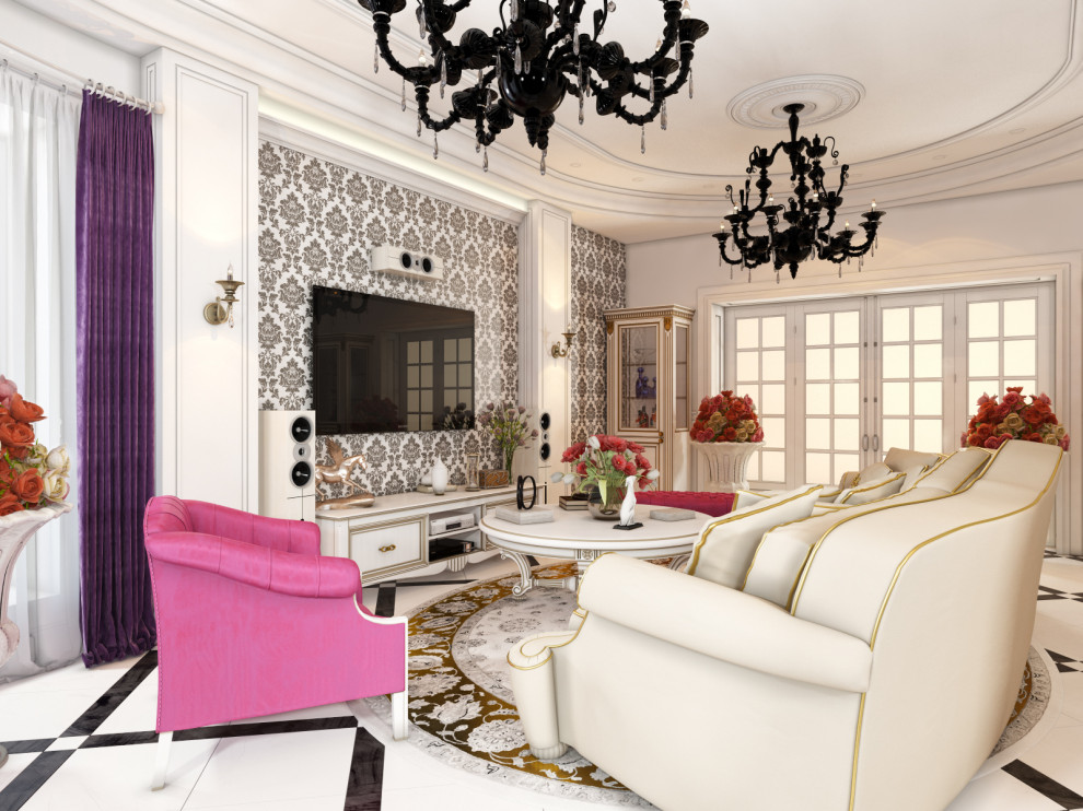 Дизайн гостиной в коттедже в стиле Неоклассика