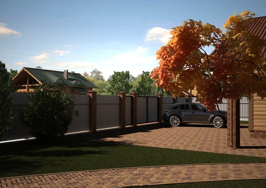 Ландшафтный дизайн для дома из оцилиндрованного бревна