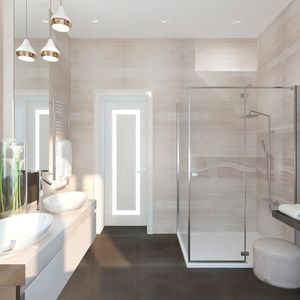 Душевая  коричнево-бежевом варианте