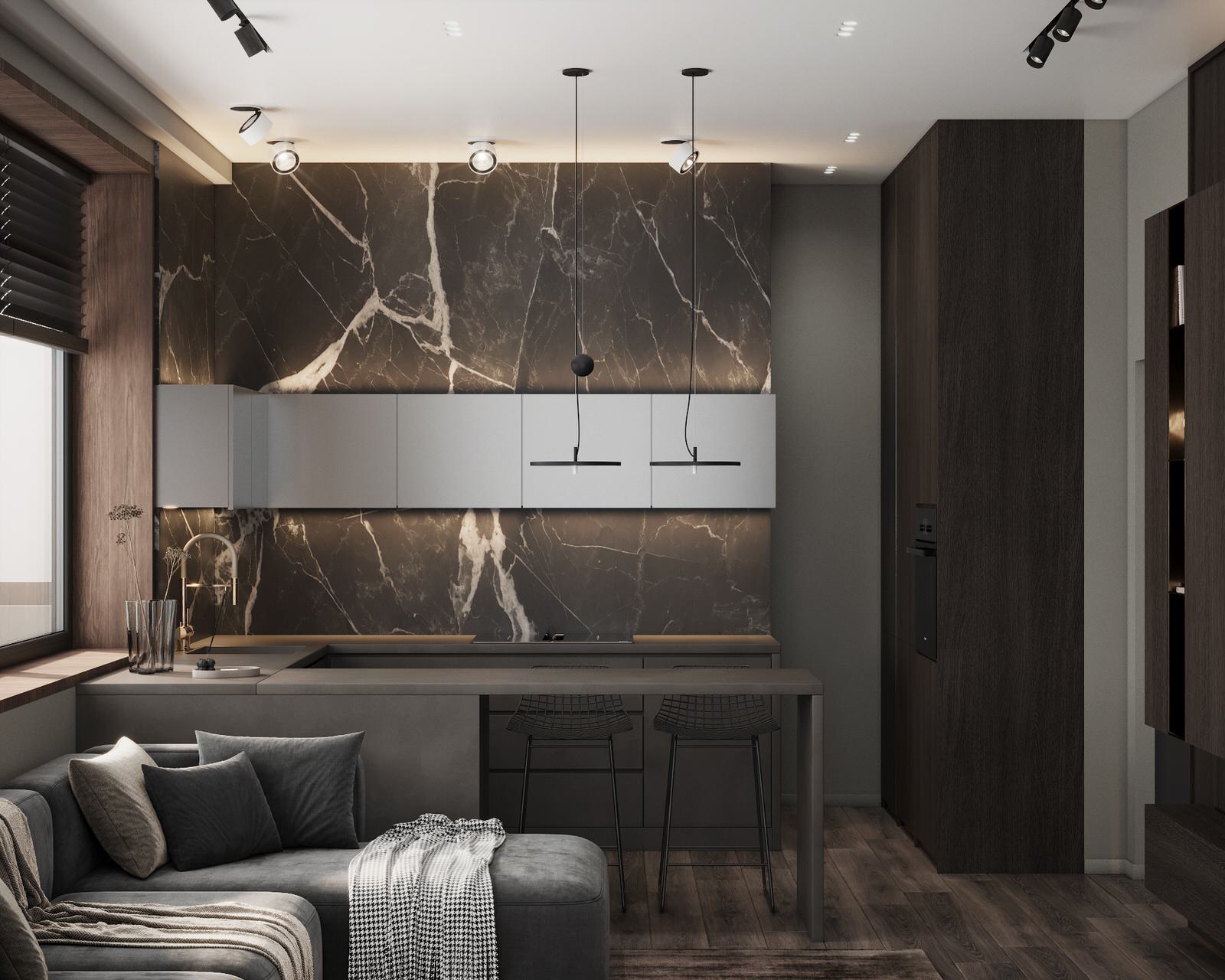 Монохромная квартира с террасой.