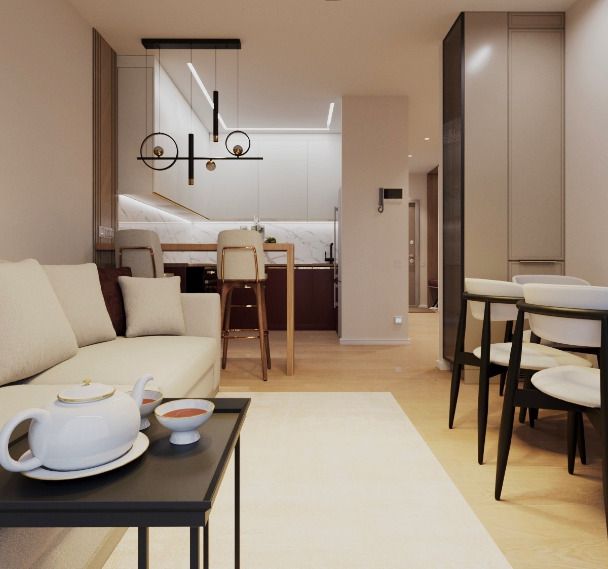 Семейная гармония: тёплый интерьер с яркими акцентами