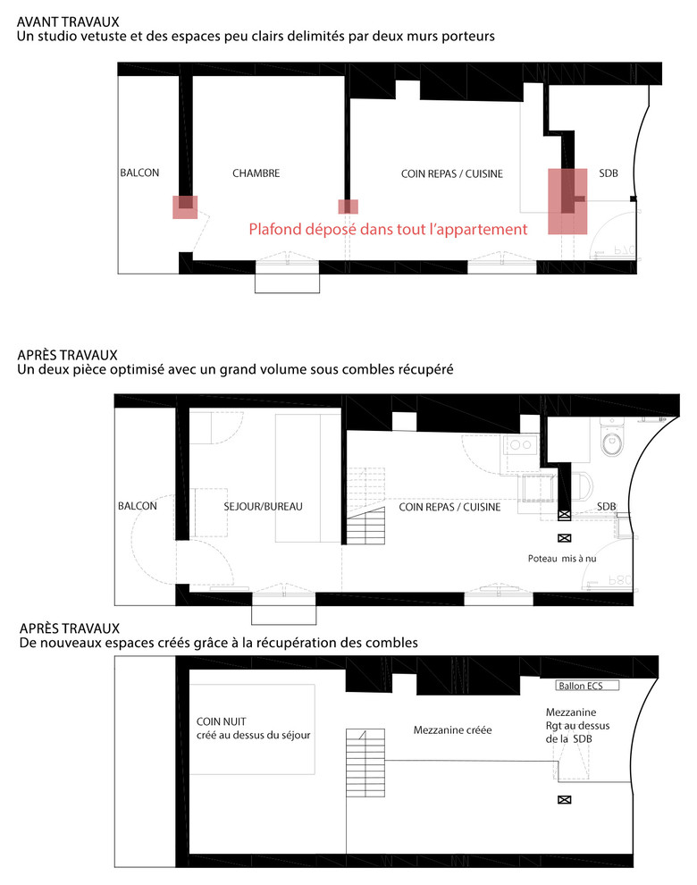 До и после: Маленькая студия в Париже в доме XIX века