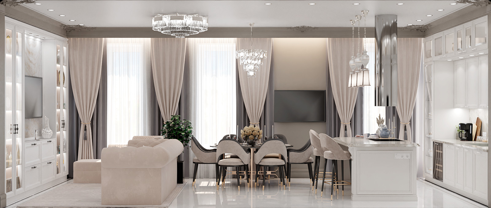 Гостиная в современном стиле в ЖК "Сердце Столицы"