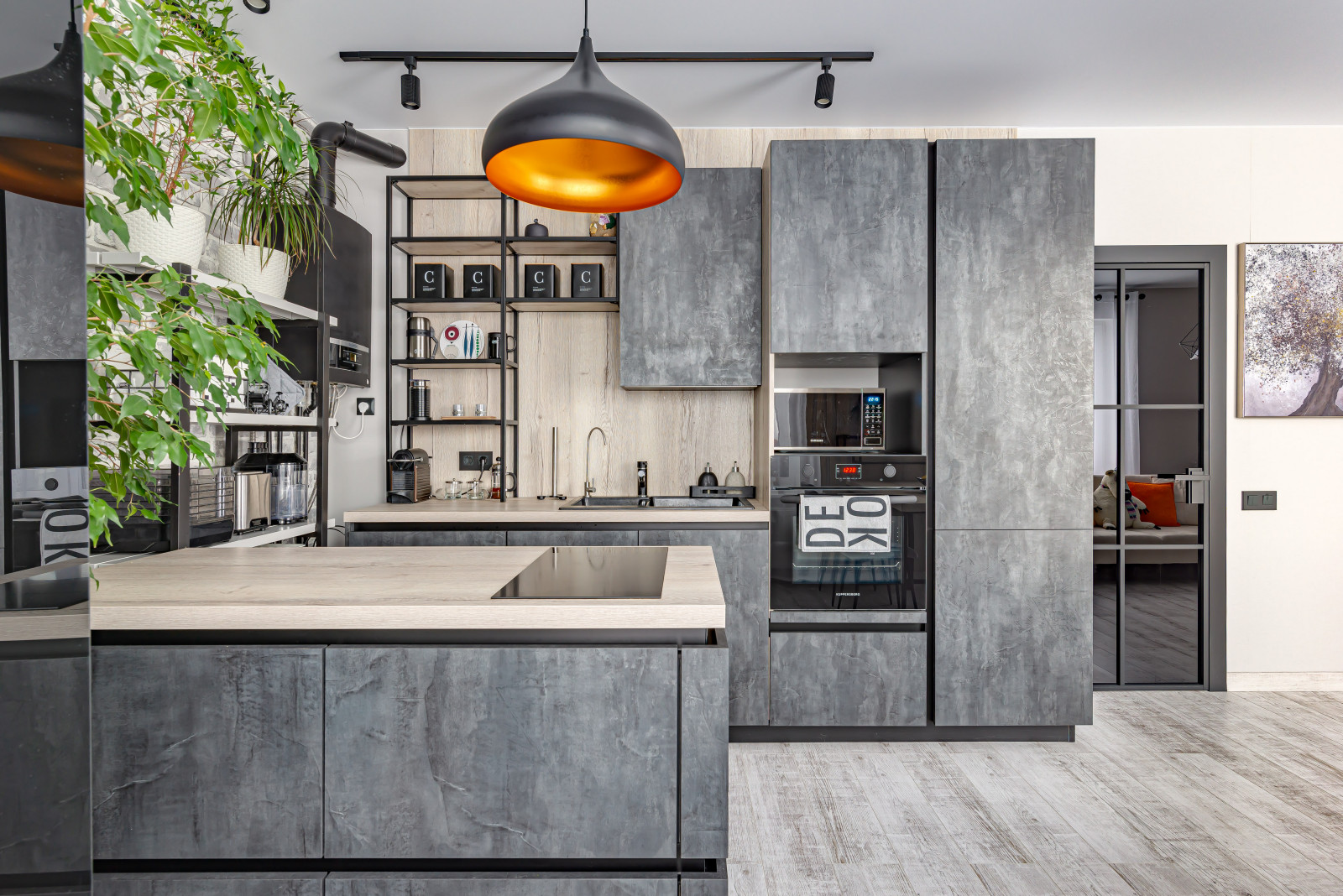 Кухонная зона в современном стиле в ЖК САМПО, общий вид